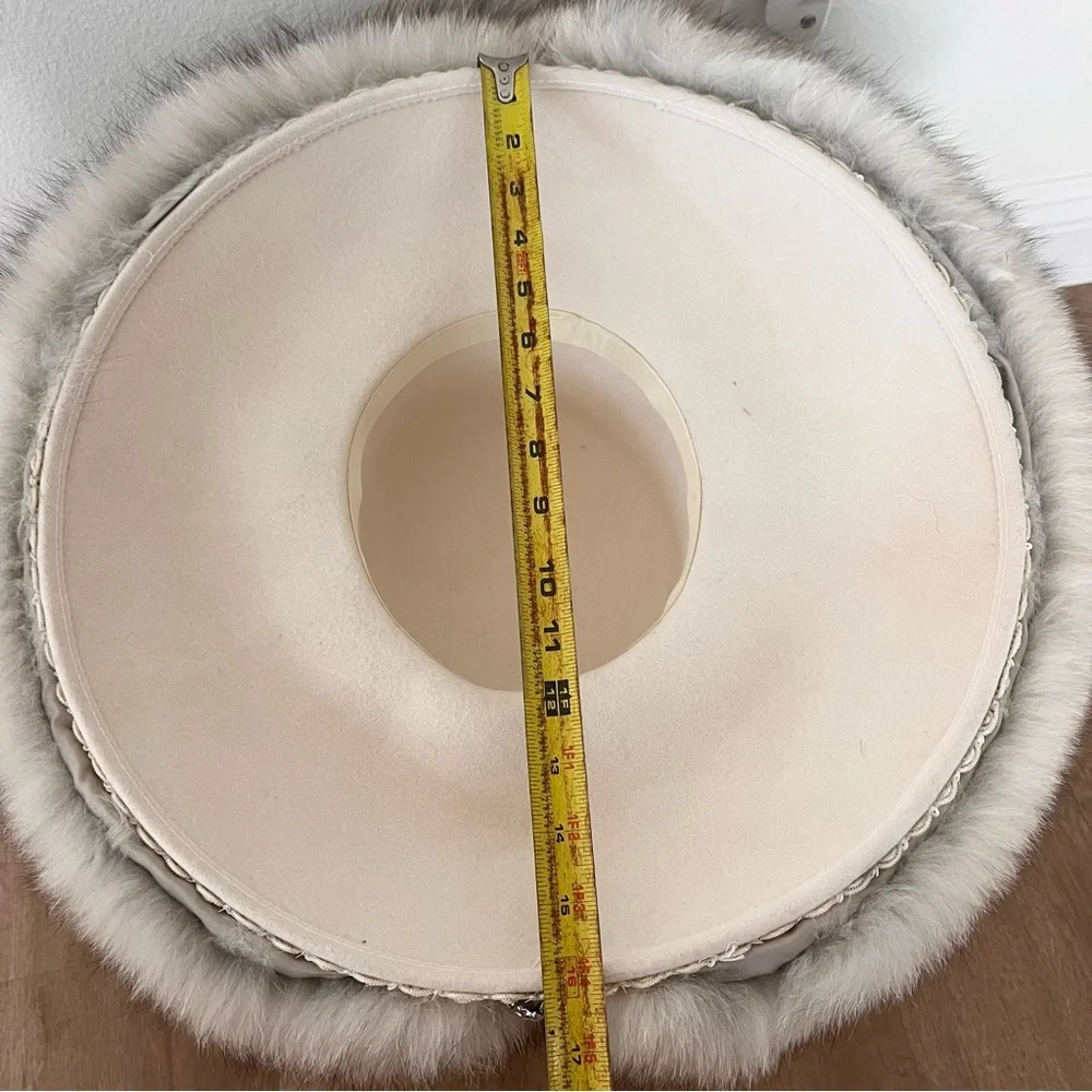 Luxury Vtg Cream Fox Fur Satin Rhinestone Wide Brim Formal Church‎ Hat Party